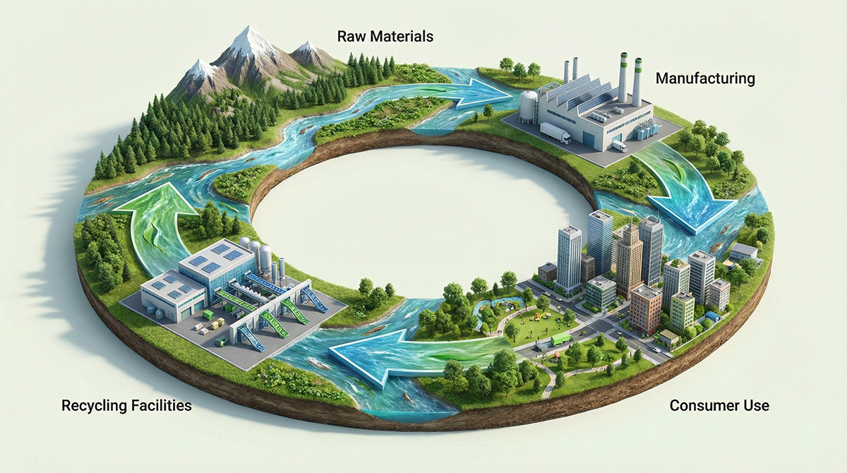 freepik realistic illustration of a circular economy loop site